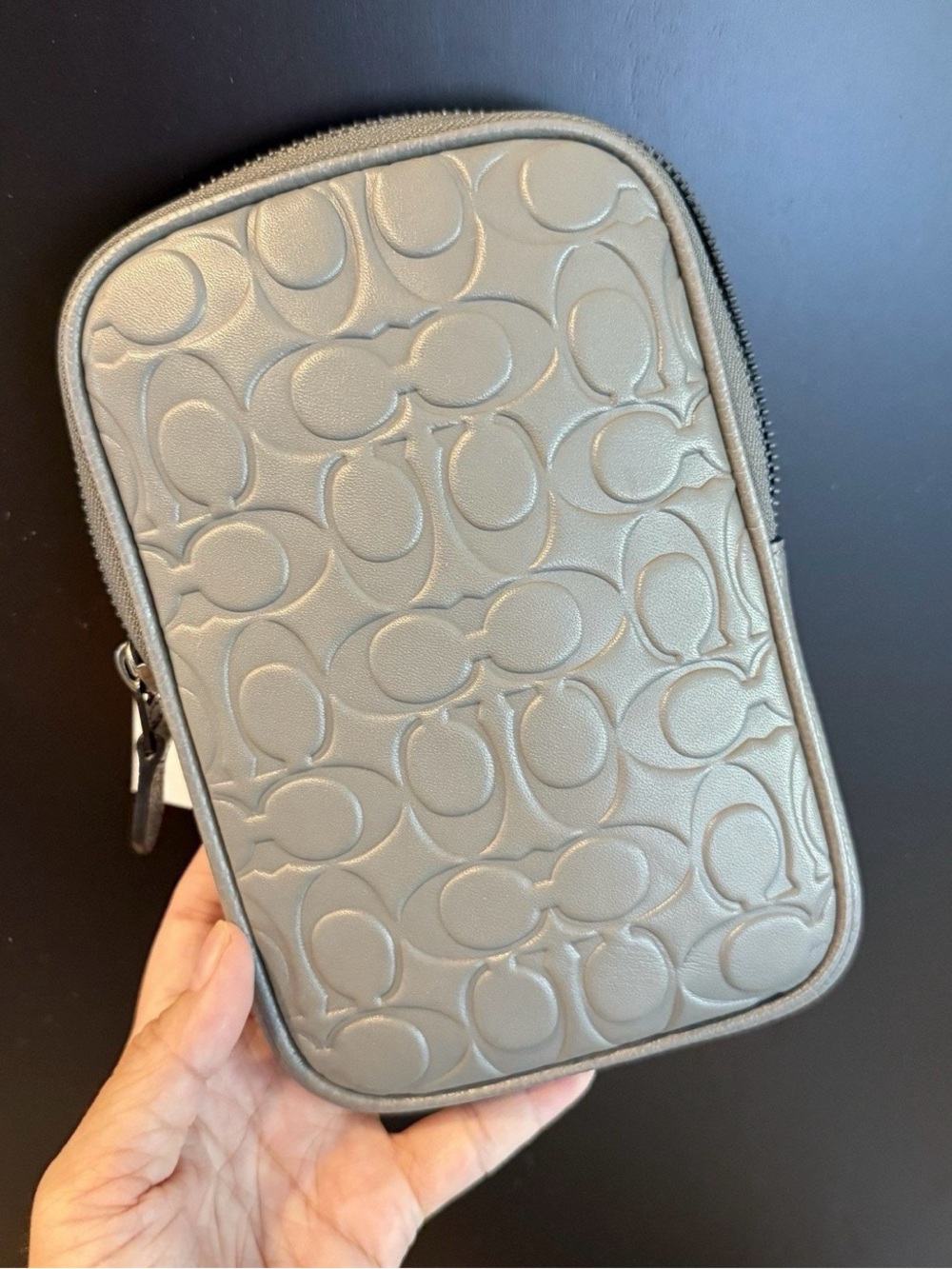 Coach Embossed Signature Leather Messenger Bag - Gray